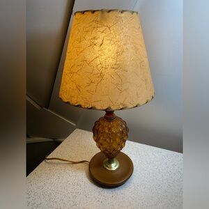 Vintage MCM amber glass lamp with fibreglass shade